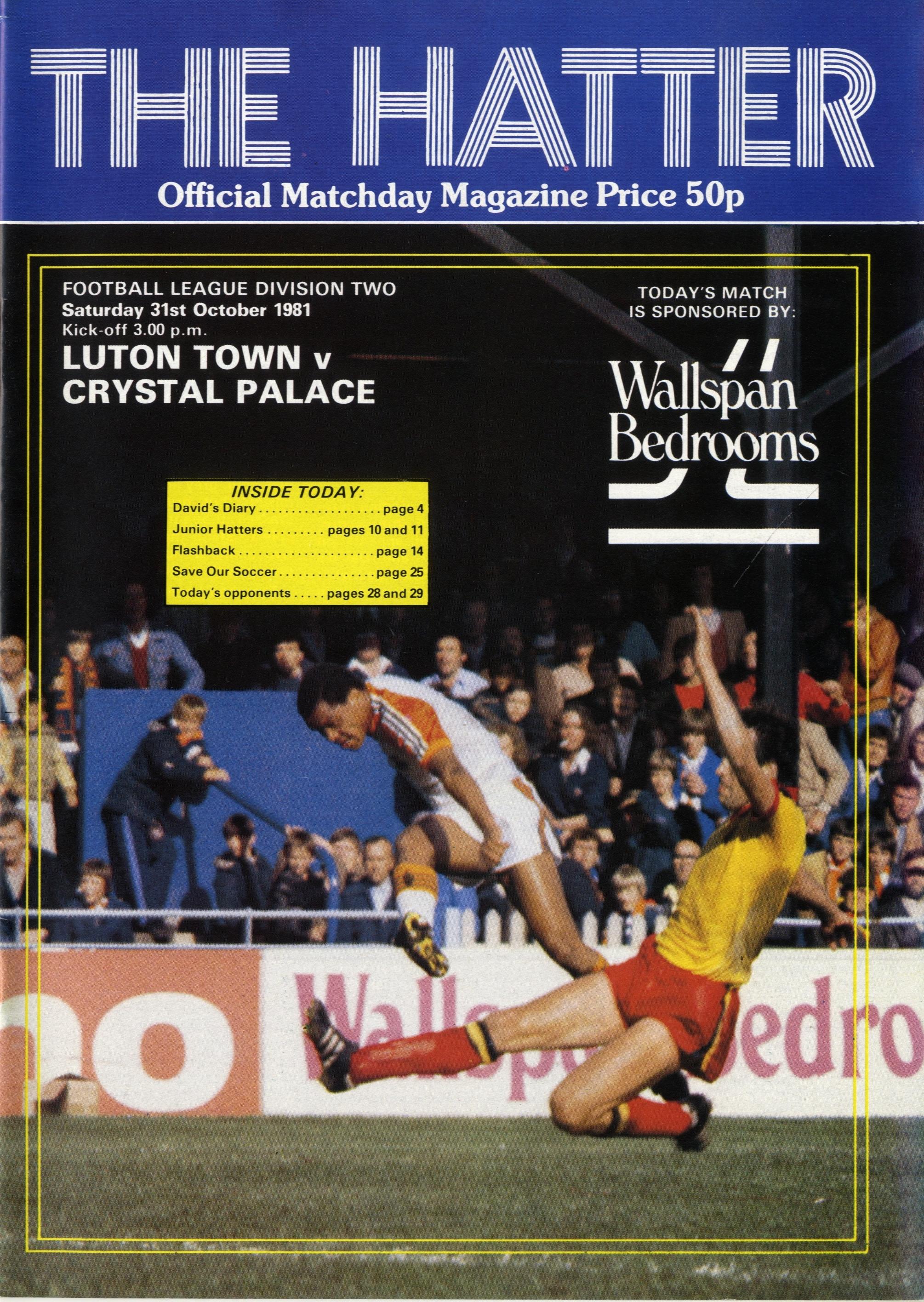 Programme: Luton Town vs Crystal Palace 1981/1982