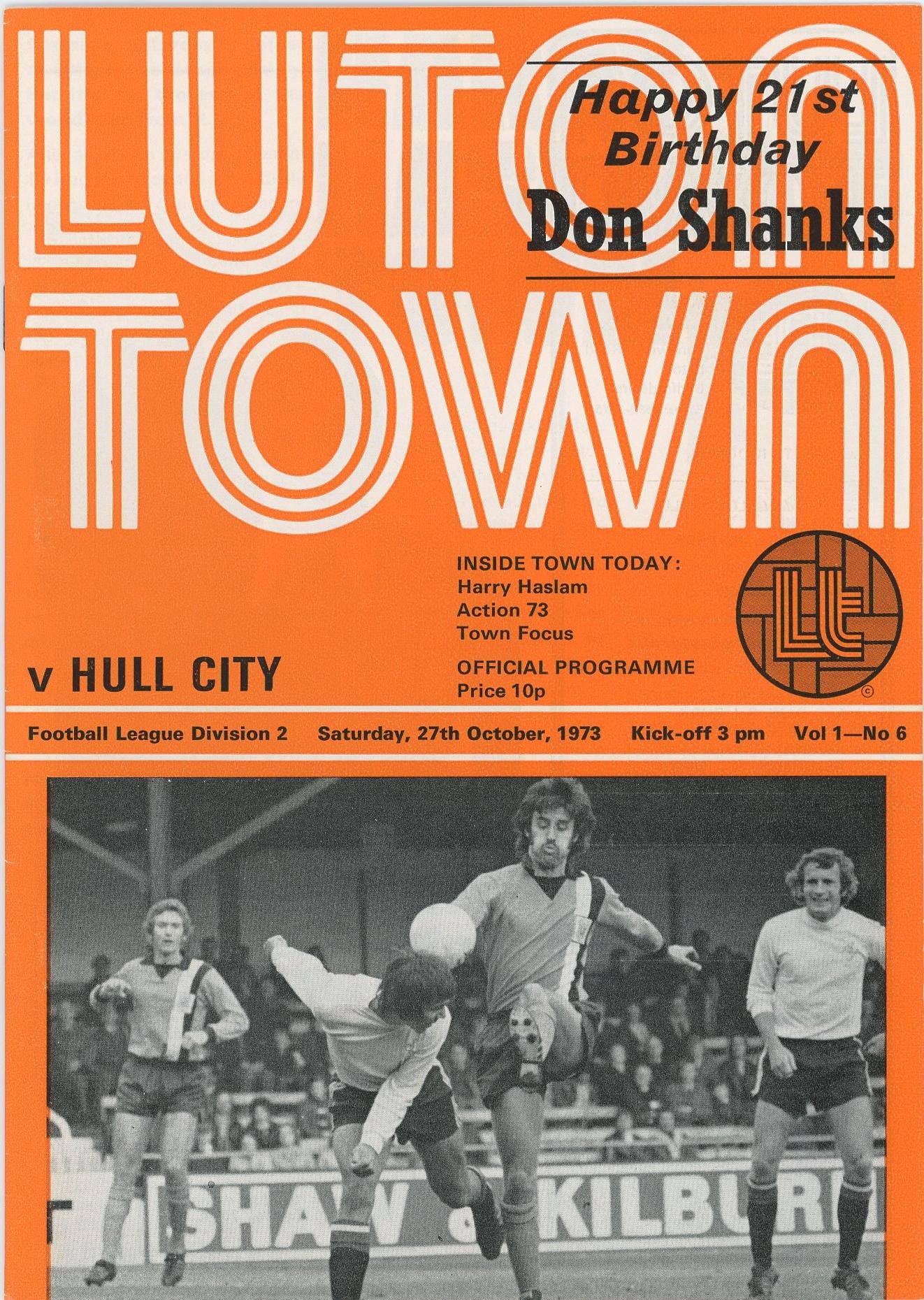 Programme: Luton Town vs Hull City 1973/1974