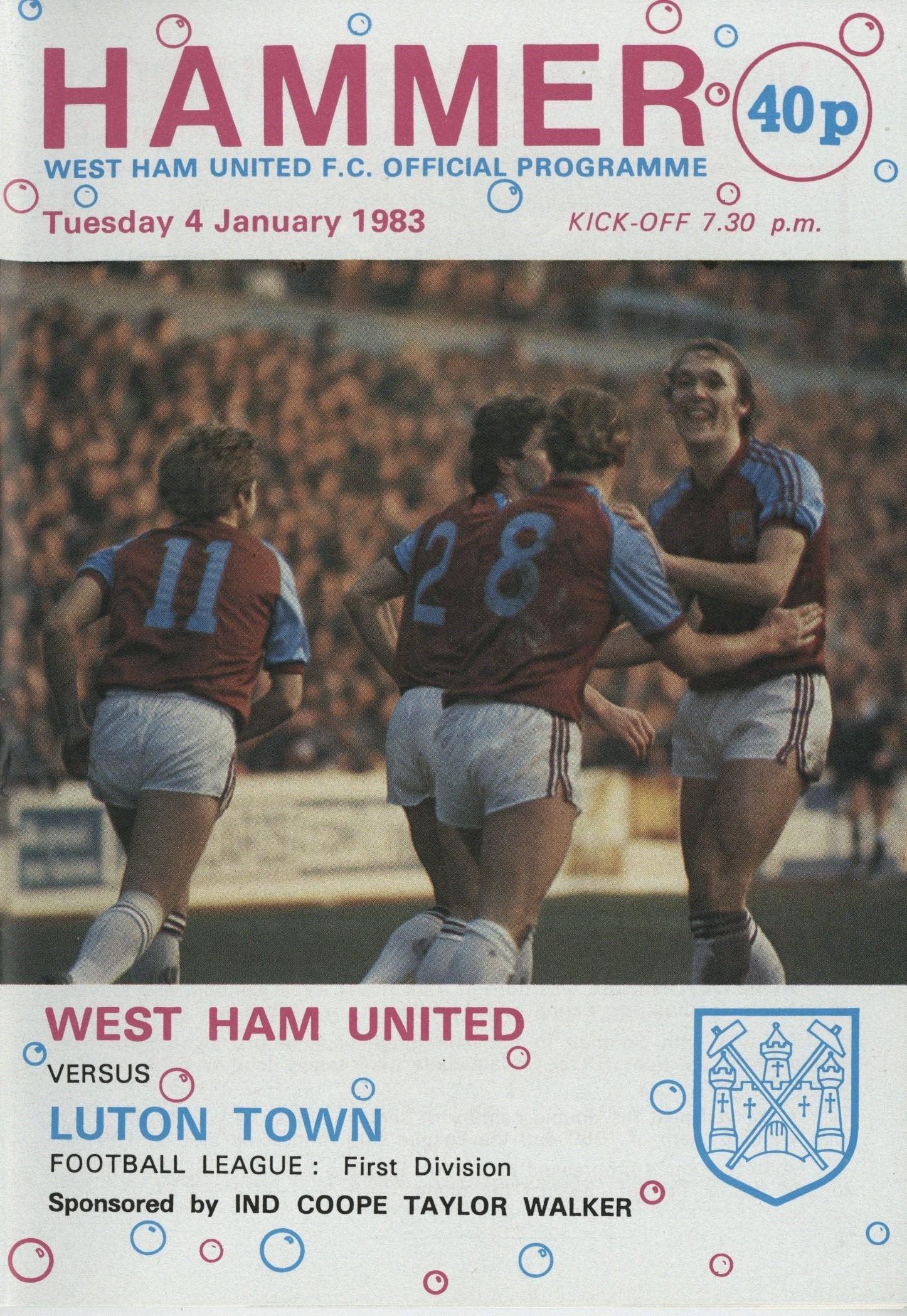 Programme: West Ham United vs Luton Town 1982/1983