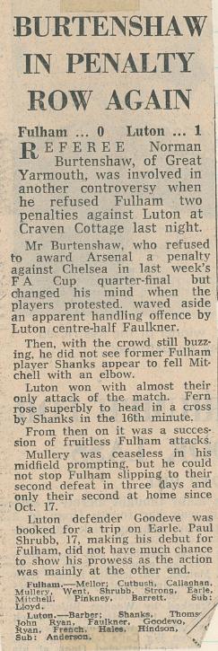 Match report: Fulham vs Luton Town 1972/1973