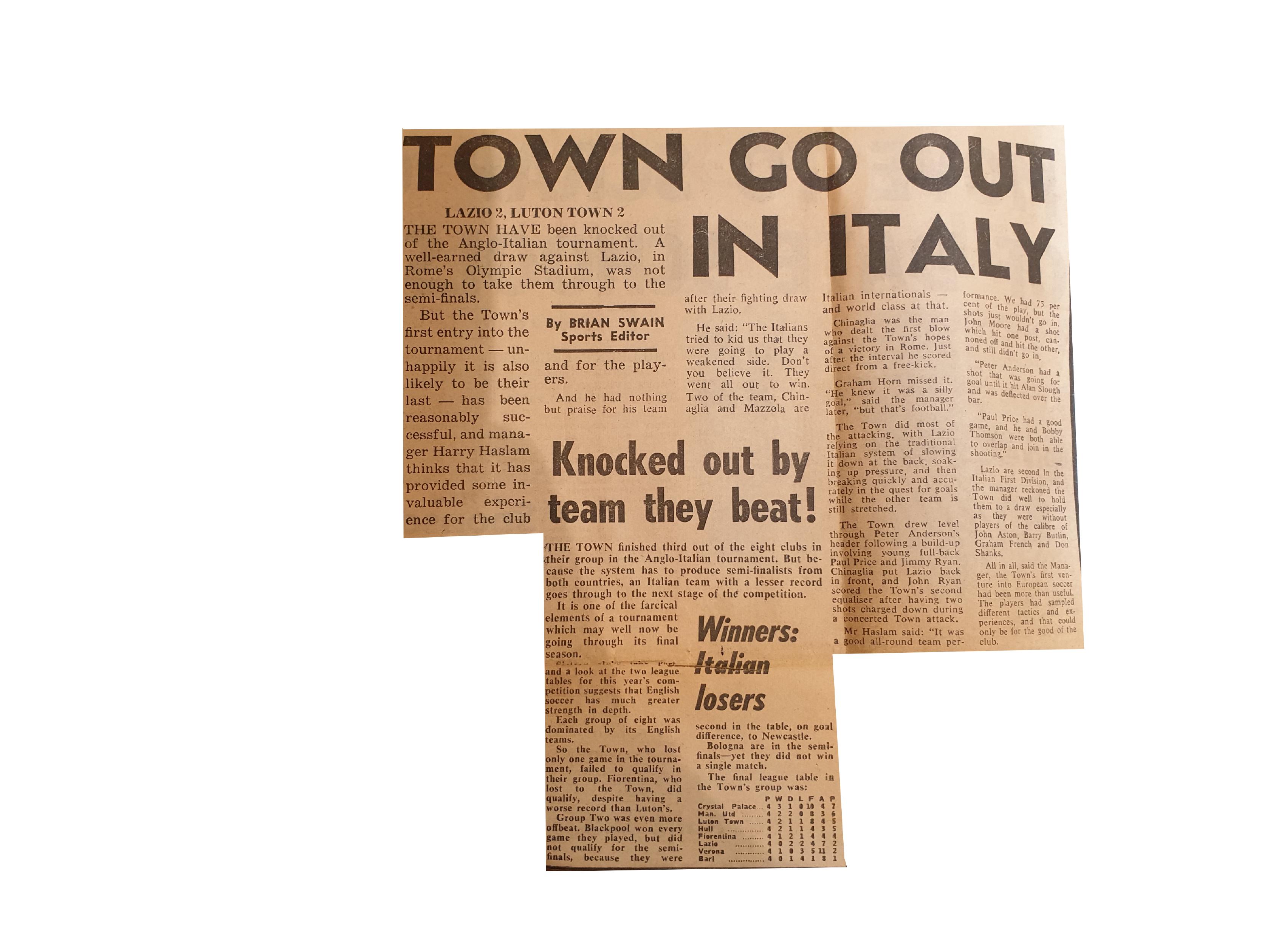 Match report: Lazio vs Luton Town 1972/1973