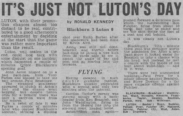 Match report: Blackburn Rovers vs Luton Town 1975/1976