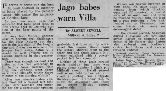 Match report: Millwall vs Luton Town 1976/1977