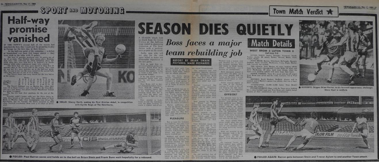 Match report: West Bromwich Albion vs Luton Town 1983/1984