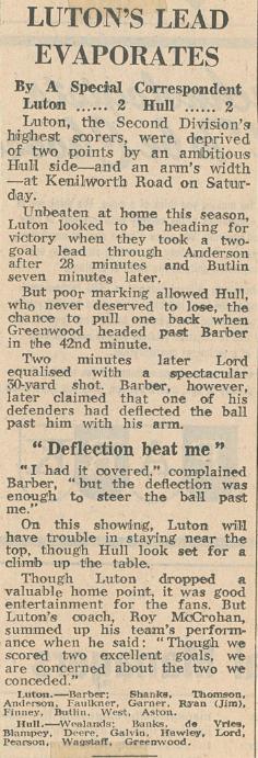 Match report: Luton Town vs Hull City 1973/1974