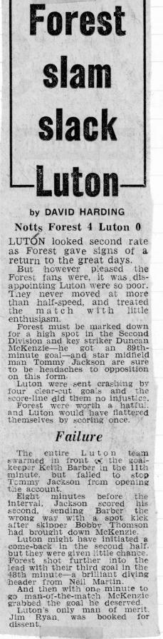 Match report: Nottingham Forest vs Luton Town 1973/1974
